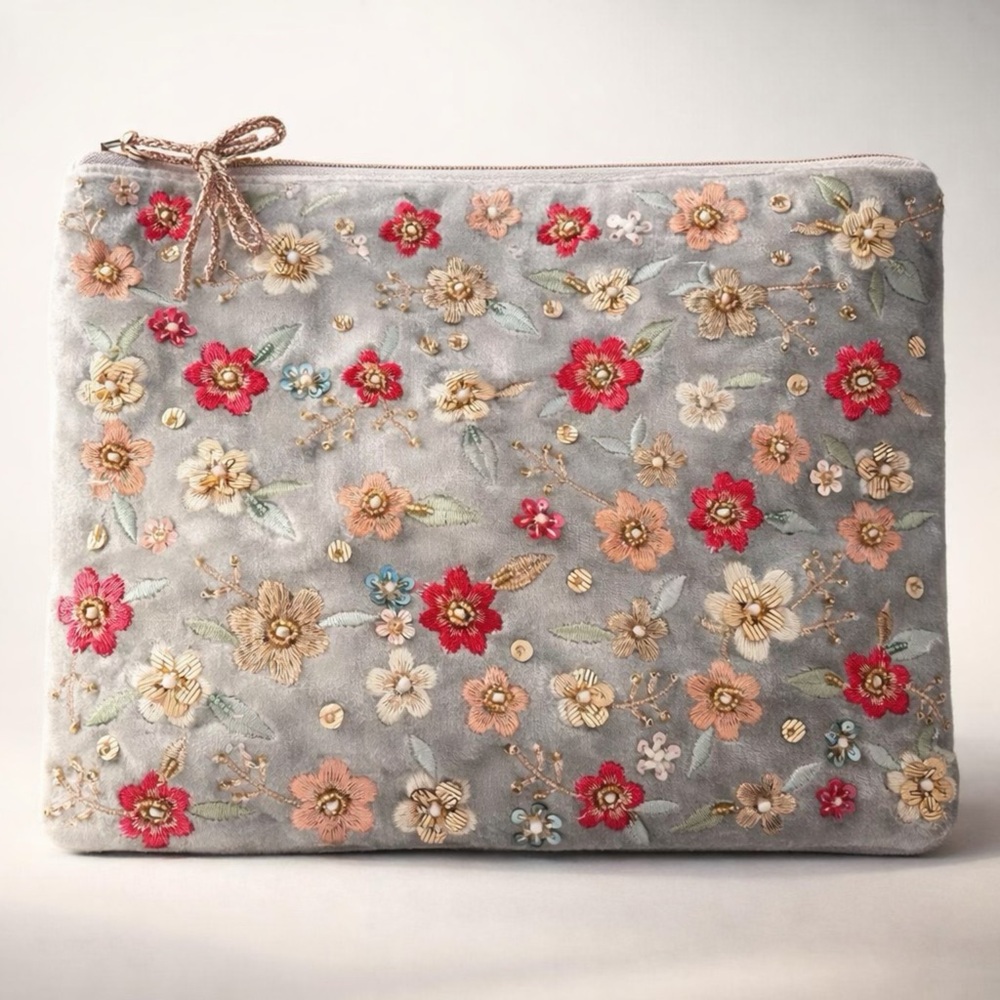 Floral Embroidered Clutch